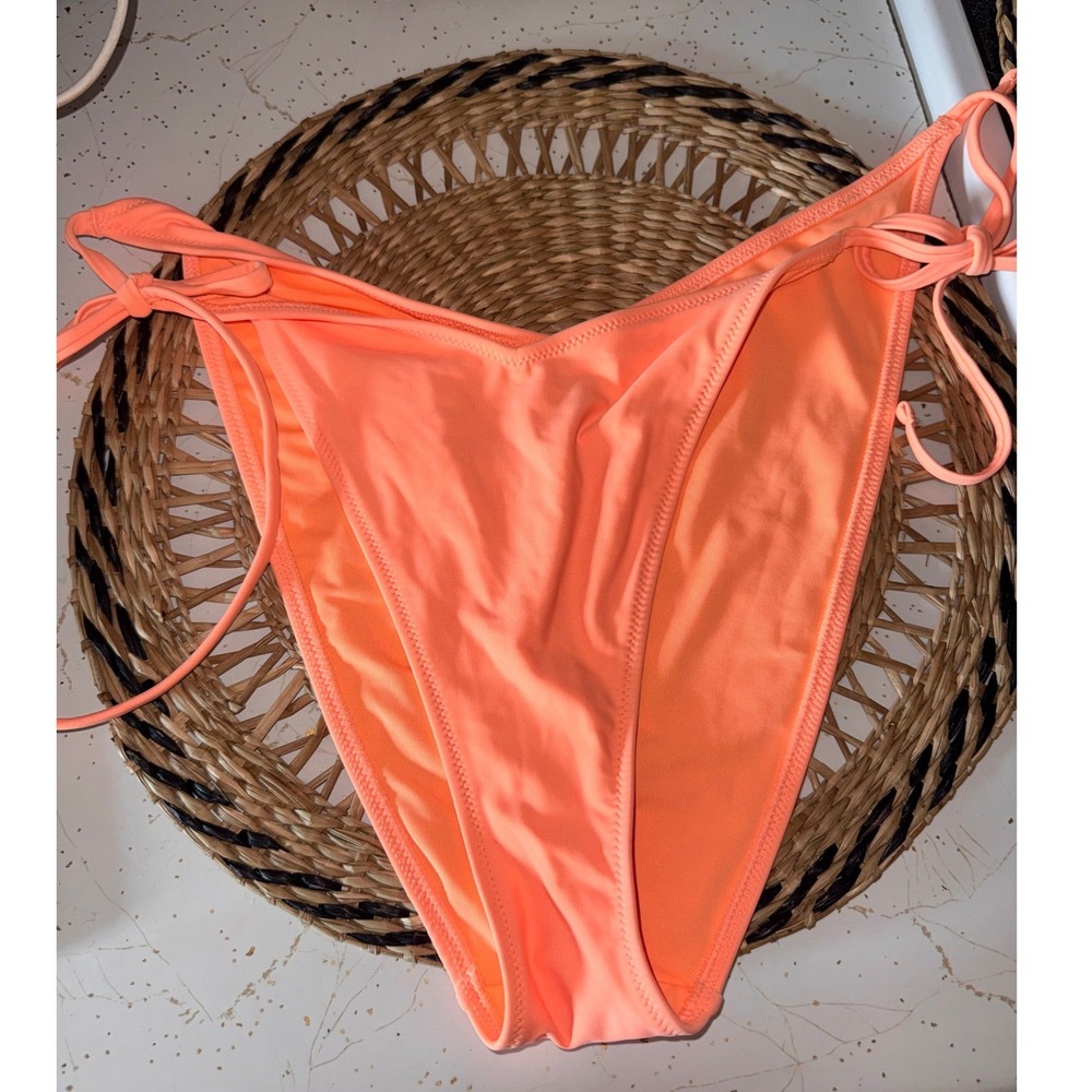 Aerie Real Good Cheekiest Bikini Bottoms Peach Orange Side Tie High Leg XL NWT